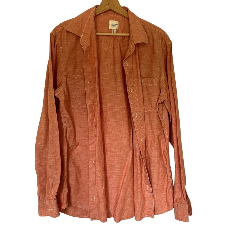 Lands' End Canvas 1963 peach orange button down long cotton shirt men's size L